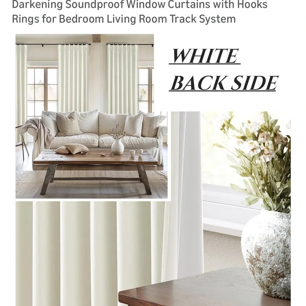 Ivory White Pinch Pleated Complete Blackout Curtains & Drapes 102 Inch lgth 071